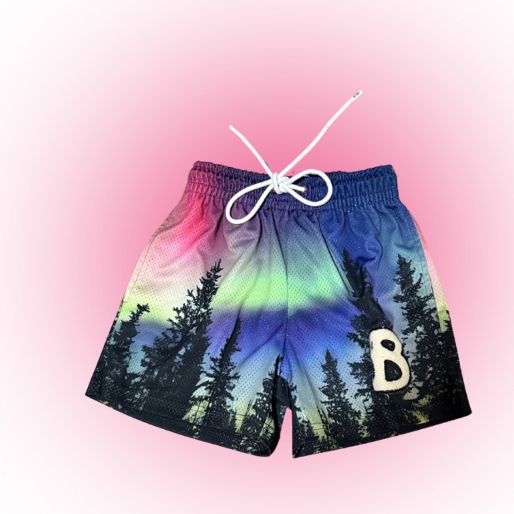 Colorful Adult Forest Print b-ball Shorts